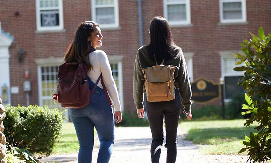 Two students walking on FSU campus