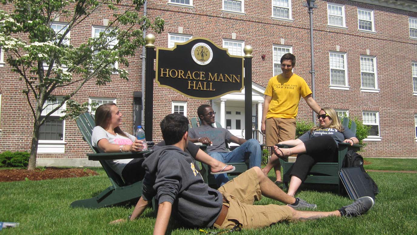 group of students by the entrance of Horace Mann