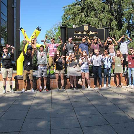 Students waving at Orientation Day