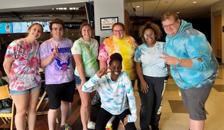 Students wearing tie-dye shirts