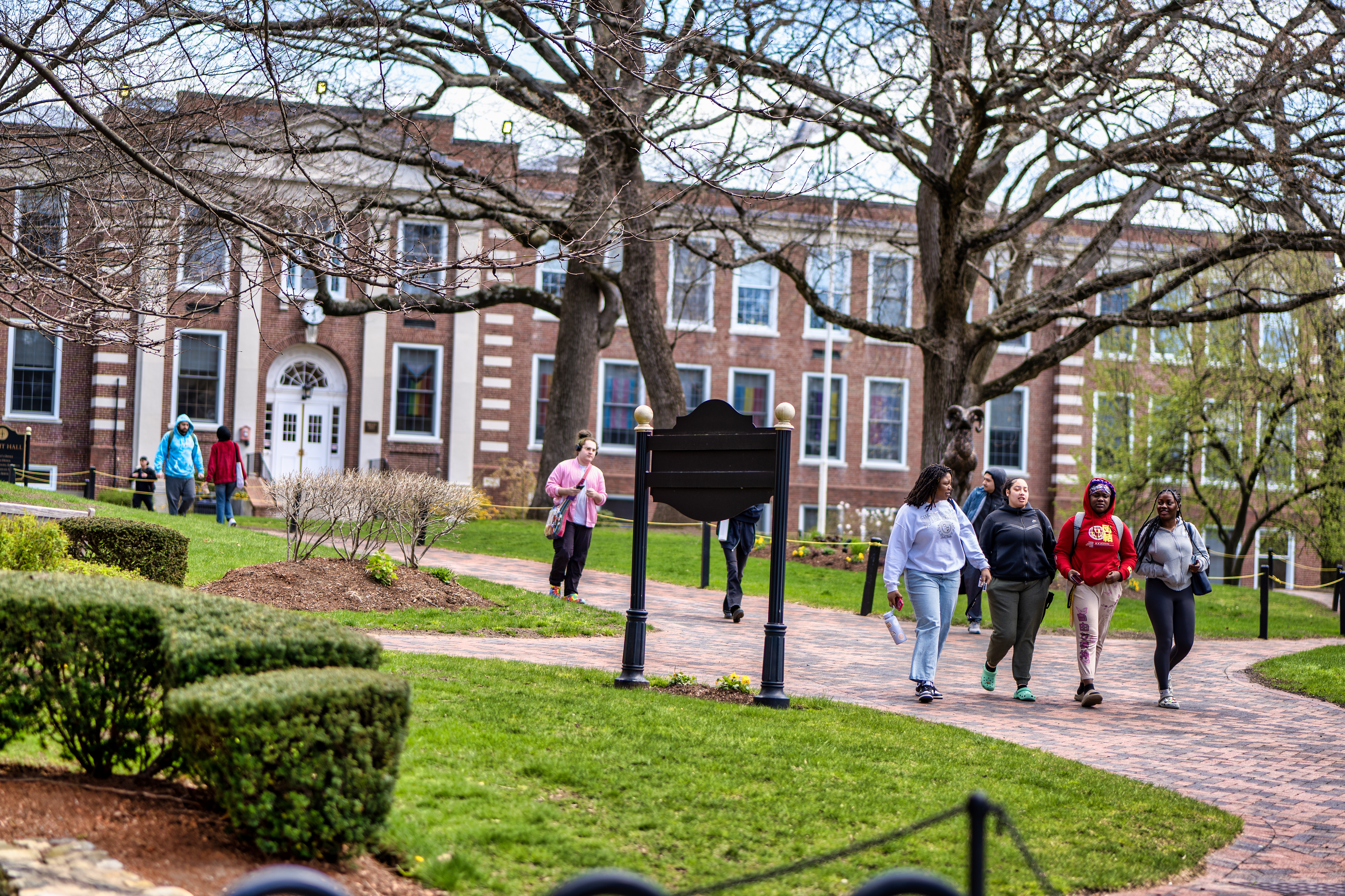 Students walking in Crocker Grove