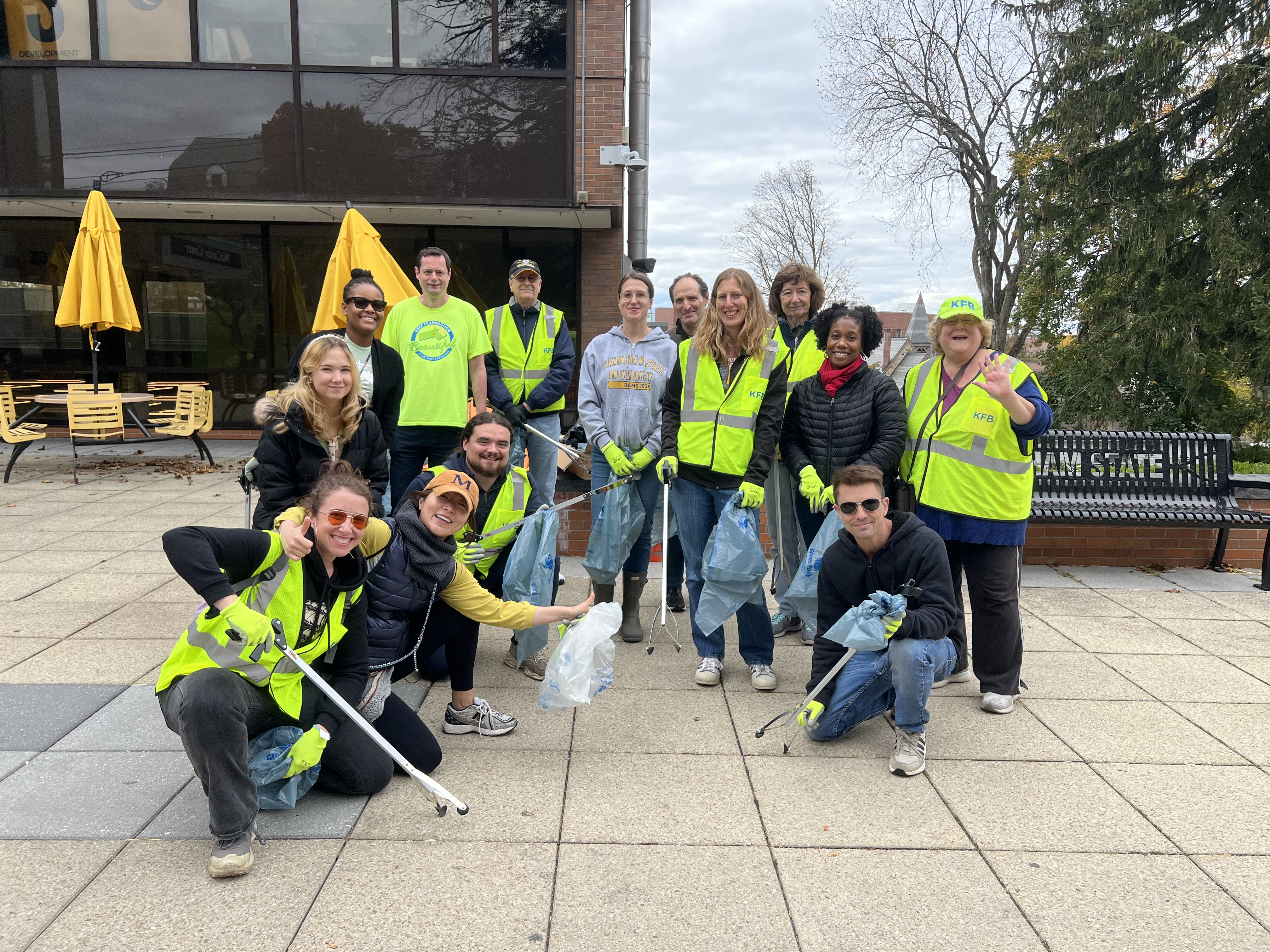 Participants in the Campus Cleanup in front of the McCarthy Center