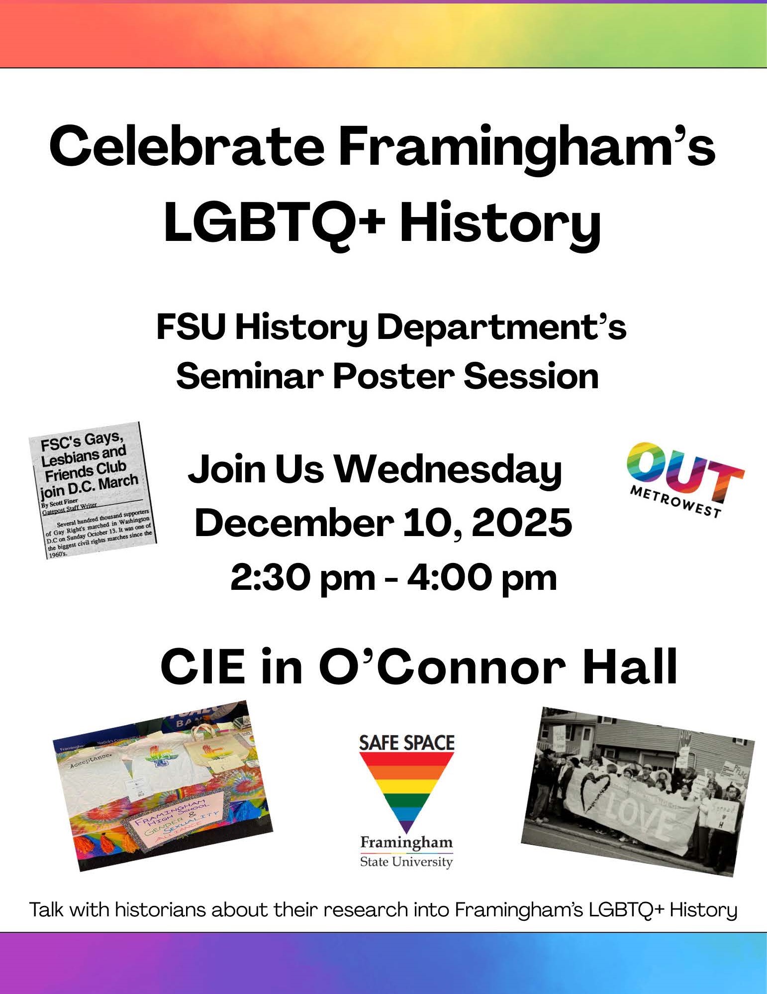 Promotional poster for the LGTBQ+ History event showing event details 
