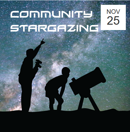 A graphic of two people looking up at the stars