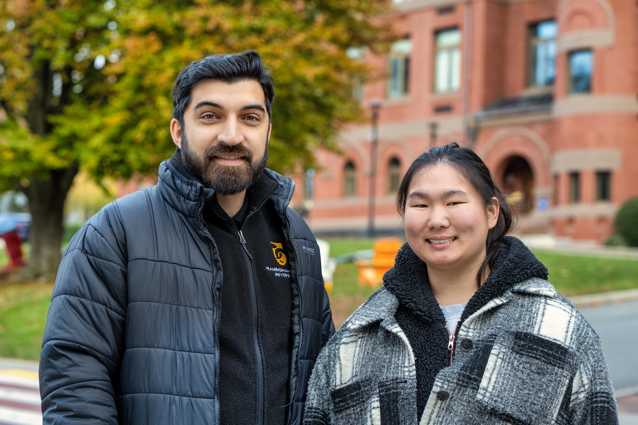 Two students outside on campus