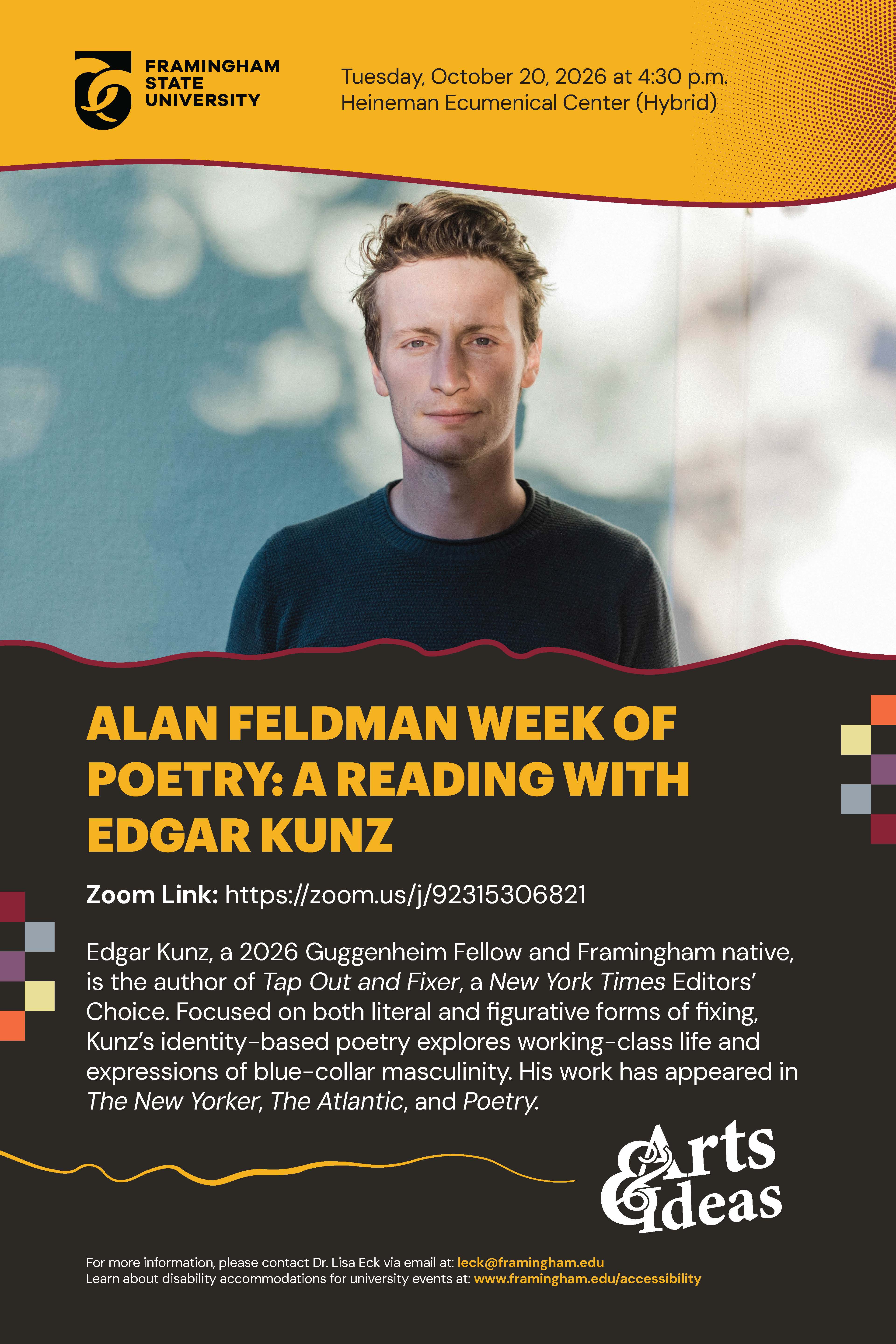 Poster with a picture of Edgar Kunz and the event description, which is included in the copy below the poster image