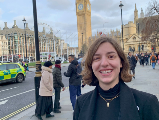 Emma Urso in front of Big Ben in London 