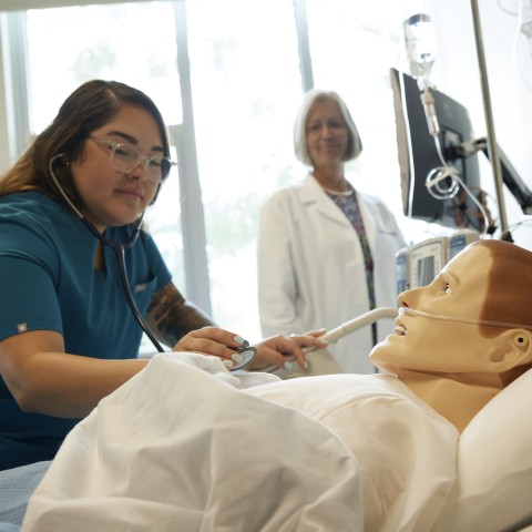 nursing student checking 